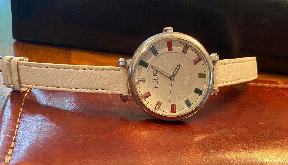 Women's Silver Tone 40mm Folio Watch with Multi Color Crystal Face Marks